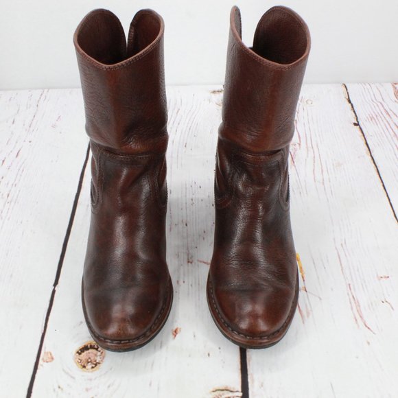 Frye Lucinda Short Brown Leather Western Cowboy Heeled Boots Size 8 M - Picture 5 of 10